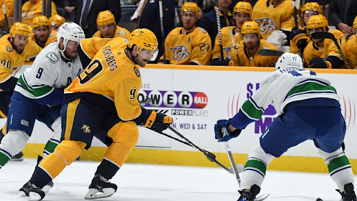 Dec 19, 2023; Nashville, Tennessee, USA; Nashville Predators left wing Filip Forsberg (9) skates the