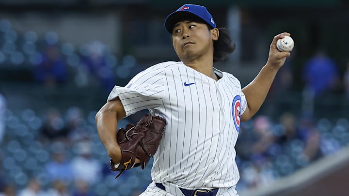 Sep 4, 2024; Chicago, Illinois, USA; Chicago Cubs starting pitcher Shota Imanaga (18) delivers a pitch against the Pittsburgh Pirates during the first inning at Wrigley Field. Sep 4, 2024; Chicago, Illinois, USA; Chicago Cubs starting pitcher Shota Imanaga (18) delivers a pitch against the Pittsburgh Pirates during the first inning at Wrigley Field.