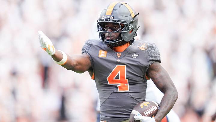 Tennessee wide receiver Mike Matthews (4) celebrates after getting a first down during a college football game against Auburn on Oct. 3, 2026, in Knoxville, Tennessee. Tennessee wide receiver Mike Matthews (4) celebrates after getting a first down during a college football game against Auburn on Oct. 3, 2026, in Knoxville, Tennessee.