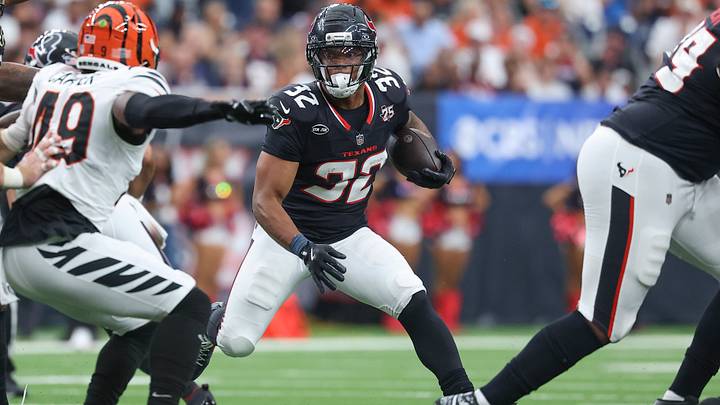 Sep 20, 2026; Houston, Texas, USA; Houston Texans running back David Montgomery (32) runs with the ball during the game against the Cincinnati Bengals at Reliant Stadium. Mandatory Credit: Troy Taormina-Imagn Images Sep 20, 2026; Houston, Texas, USA; Houston Texans running back David Montgomery (32) runs with the ball during the game against the Cincinnati Bengals at Reliant Stadium. Mandatory Credit: Troy Taormina-Imagn Images