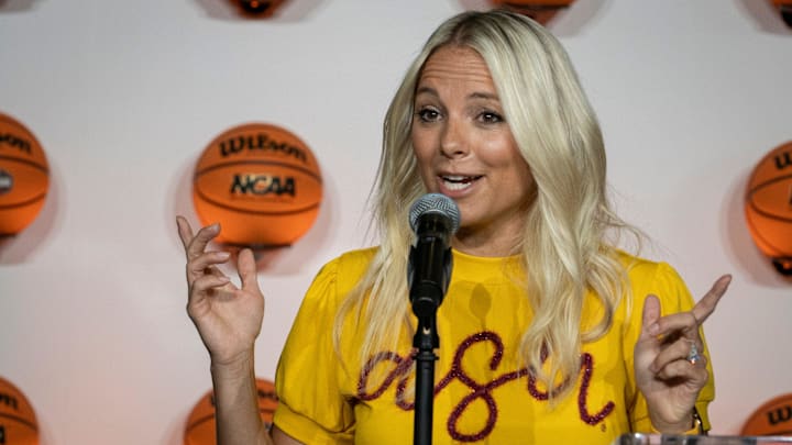 Molly Miller (ASU women’s basketball head coach) speaks during the NCAA Women's Final Four Countdown clock unveiling at Phoenix Sky Harbor Terminal 4 on Aug. 19, 2025. Molly Miller (ASU women’s basketball head coach) speaks during the NCAA Women's Final Four Countdown clock unveiling at Phoenix Sky Harbor Terminal 4 on Aug. 19, 2025.