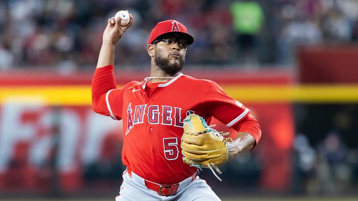 Jun 15, 2026; Phoenix, Arizona, USA; Los Angeles Angels pitcher Walbert Urena in the first inning against the Arizona Diamondbacks at Chase Field. Mandatory Credit: Mark J. Rebilas-Imagn Images