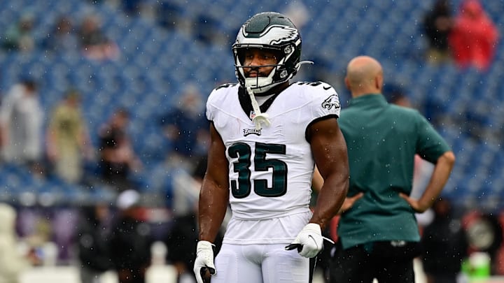 Sep 10, 2023; Foxborough, Massachusetts, USA; Philadelphia Eagles running back Boston Scott (35)