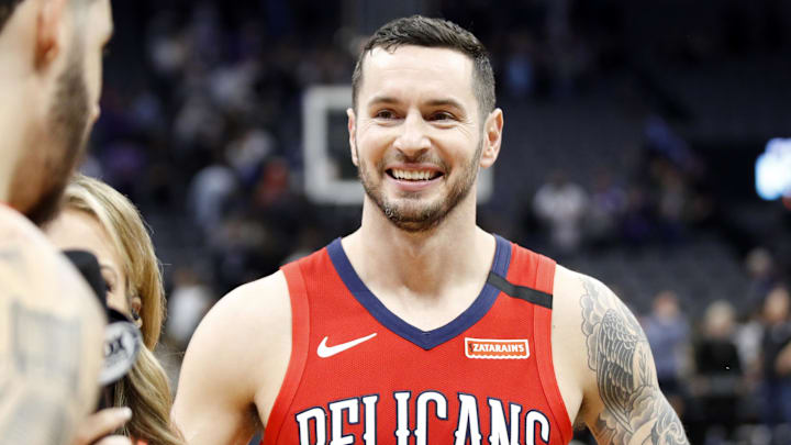 Jan 4, 2020; Sacramento, California, USA; New Orleans Pelicans guard JJ Redick (4) smiles during a