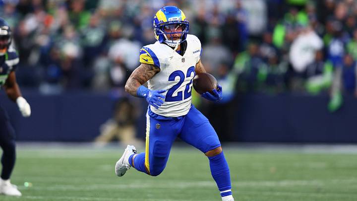 Los Angeles Rams running back Blake Corum (22) runs against the Seattle Seahawks during the first half in the 2026 NFC Championship Game at Lumen Field. Los Angeles Rams running back Blake Corum (22) runs against the Seattle Seahawks during the first half in the 2026 NFC Championship Game at Lumen Field.