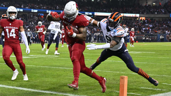 James Conner gets past Jacquan Brisker to the goal line last season in a Bears win. Brisker gave up 10 TD passes the last two years says Sportradar. James Conner gets past Jacquan Brisker to the goal line last season in a Bears win. Brisker gave up 10 TD passes the last two years says Sportradar.