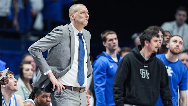 Kentucky men's basketball head coach Mark Pope during the game against No.1 Auburn Saturday afternoon in Lexington, Kentucky March 1, 2025