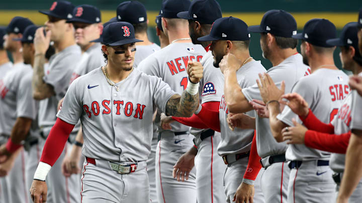 Arlington, Texas, USA; Boston Red Sox outfielder Jarren Duran (16) walks on the field before the game against the Texas Rangers at Globe Life Field.