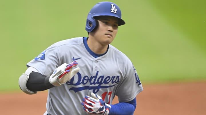 May 27, 2025; Cleveland, Ohio, USA; Los Angeles Dodgers designated hitter Shohei Ohtani 