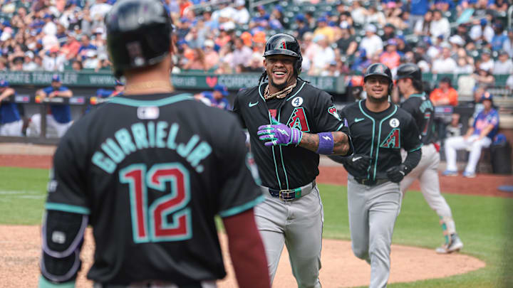 Jun 2, 2024; New York City, New York, USA; Arizona Diamondbacks second baseman Ketel Marte (4) celebrates with teammates after hitting a two run home run during the to of the ninth inning against the New York Mets at Citi Field. Mandatory Credit: Vincent Carchietta-Imagn Images Jun 2, 2024; New York City, New York, USA; Arizona Diamondbacks second baseman Ketel Marte (4) celebrates with teammates after hitting a two run home run during the to of the ninth inning against the New York Mets at Citi Field. Mandatory Credit: Vincent Carchietta-Imagn Images