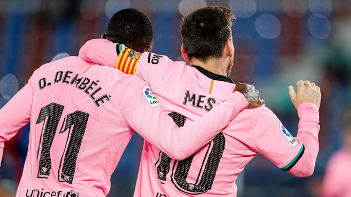 O. Dembélé et L. Messi ensemble, au FC Barcelone