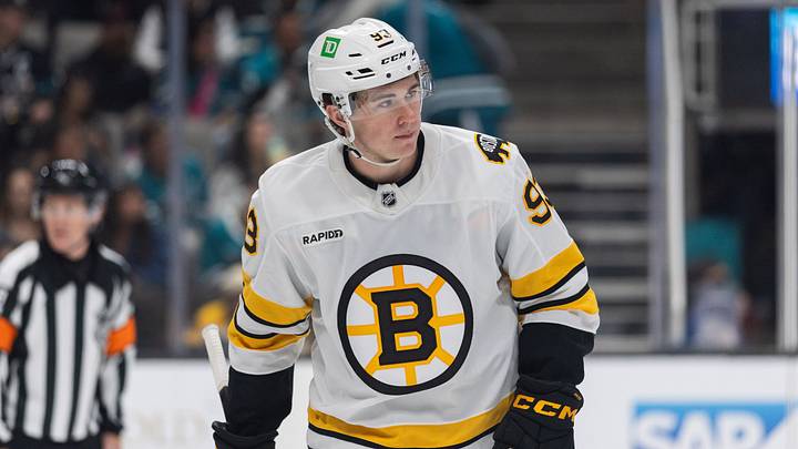 Oct 13, 2026; San Jose, California, USA; Boston Bruins center Fraser Minten (93) during the second period against the San Jose Sharks at SAP Center at San Jose. Mandatory Credit: Stan Szeto-Imagn Images Oct 13, 2026; San Jose, California, USA; Boston Bruins center Fraser Minten (93) during the second period against the San Jose Sharks at SAP Center at San Jose. Mandatory Credit: Stan Szeto-Imagn Images