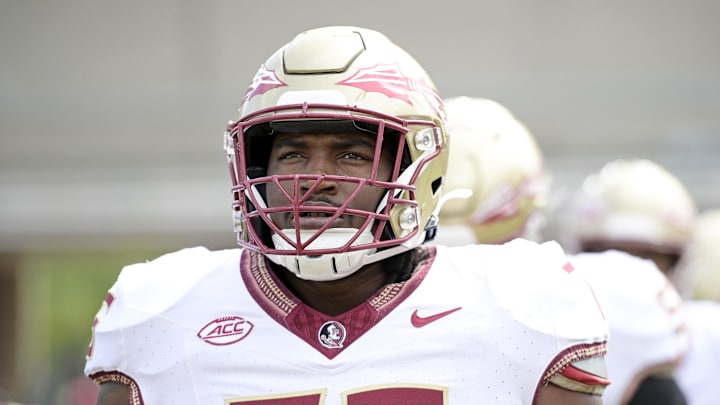 Apr 20, 2024; Tallahassee, Florida, USA; Florida State Seminoles offensive lineman Darius Washington (76) during the Spring Showcase at Doak S. Campbell Stadium. Mandatory Credit: Melina Myers-Imagn Images Apr 20, 2024; Tallahassee, Florida, USA; Florida State Seminoles offensive lineman Darius Washington (76) during the Spring Showcase at Doak S. Campbell Stadium. Mandatory Credit: Melina Myers-Imagn Images