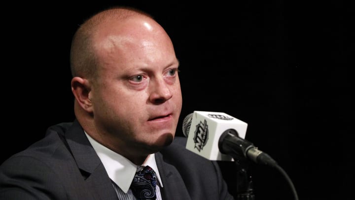 Jun 2, 2015; Tampa, FL, USA; Chicago Blackhawks general manager Stan Bowman talks with media during media day the day before the 2015 Stanley Cup Final at Amalie Arena. Mandatory Credit: Kim Klement-USA TODAY Sports Jun 2, 2015; Tampa, FL, USA; Chicago Blackhawks general manager Stan Bowman talks with media during media day the day before the 2015 Stanley Cup Final at Amalie Arena. Mandatory Credit: Kim Klement-USA TODAY Sports