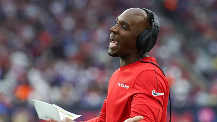 Oct 6, 2024; Houston, Texas, USA; Houston Texans head coach DeMeco Ryans reacts after a play during the third quarter against the Buffalo Bills at NRG Stadium. Mandatory Credit: Troy Taormina-Imagn Images