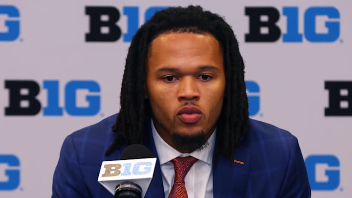 Oct 3, 2024; Rosemont, IL, USA; Illinois guard/forward Ty Rodgers takes a question at the podium during the 2024 Big Ten Menís Basketball media day at Donald E. Stephens Convention Center. Mandatory Credit: Melissa Tamez-Imagn Images Oct 3, 2024; Rosemont, IL, USA; Illinois guard/forward Ty Rodgers takes a question at the podium during the 2024 Big Ten Menís Basketball media day at Donald E. Stephens Convention Center. Mandatory Credit: Melissa Tamez-Imagn Images