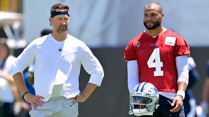 Dallas Cowboys quarterback Dak Prescott and Brian Schottenheimer. Dallas Cowboys quarterback Dak Prescott and Brian Schottenheimer.