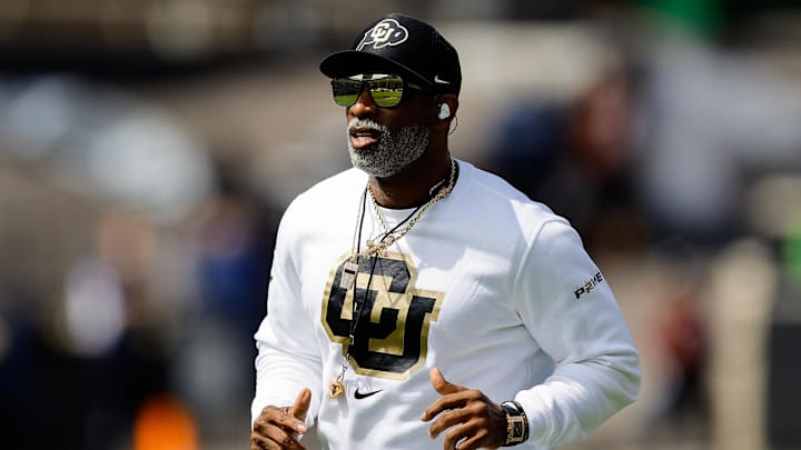 Apr 19, 2025; Boulder, CO, USA; Colorado Buffaloes head coach Deion Sanders before the spring game at Folsom Field.