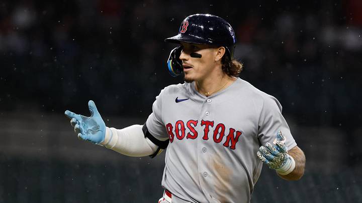 May 4, 2026; Detroit, Michigan, USA;  Boston Red Sox left fielder Jarren Duran (16) celebrates after he hits a three run home run in the seventh inning against the Detroit Tigers at Comerica Park. Mandatory Credit: Rick Osentoski-Imagn Images