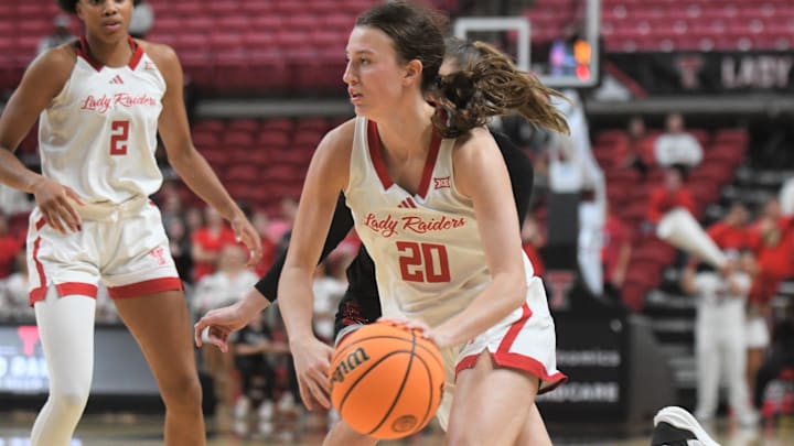 Texas Tech's Bailey Maupin drives the ball against UIW in a non-conference women's basketball game Monday, Nov. 4, 2024, at United Supermarkets Arena.
