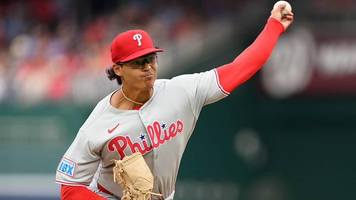 Mar 29, 2025; Washington, District of Columbia, USA; Philadelphia Phillies pitcher Jesus Luzardo (44) throws a pitch during the second inning against the Washington Nationals at Nationals Park. Mar 29, 2025; Washington, District of Columbia, USA; Philadelphia Phillies pitcher Jesus Luzardo (44) throws a pitch during the second inning against the Washington Nationals at Nationals Park.