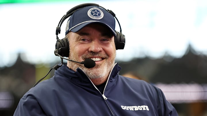 Aug 24, 2024; Arlington, Texas, USA; Dallas Cowboys head coach Mike McCarthy talks to the media before the game against the Los Angeles Chargers at AT&T Stadium. Mandatory Credit: Tim Heitman-USA TODAY Sports