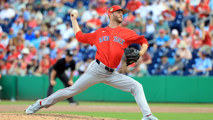 Mar 5, 2026; Clearwater, Florida, USA;  Boston Red Sox pitcher Kyle Keller (96) throws a pitch during the fifth inning against the Philadelphia Phillies at BayCare Ballpark. Mandatory Credit: Kim Klement Neitzel-Imagn Images