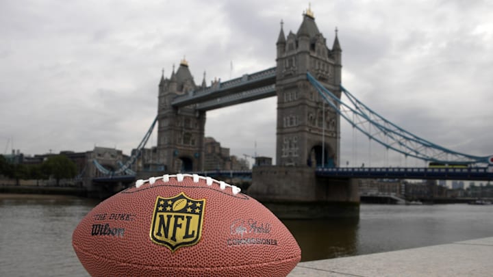 Jul 21, 2016; London, United Kingdom; General view of NFL Wilson football and the Tower Bridge. NFL commissioner Roger Goodelll and executive vice president international Mark Waller (both not pictured) have announced three games in London as part of the 2016 NFL International Series featuring the Indianapolis Colts vs Jacksonville Jaguars (Oct. 2, 2016), New York Giants vs. Los Angeles Rams (Oct. 23, 2016) and the Washington Redskins vs. Cincinnati Bengals (Oct. 30, 2016). Mandatory Credit: