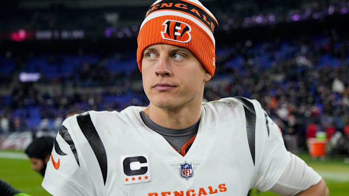 Cincinnati Bengals quarterback Joe Burrow (9) walks off the field after the fourth quarter of the