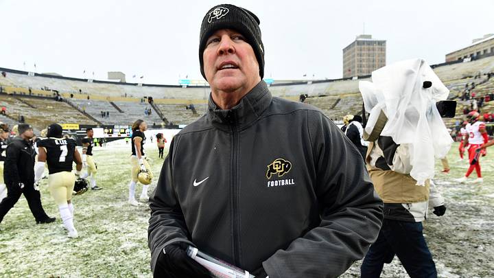 Nov 17, 2018; Boulder, CO, USA; Colorado Buffaloes head coach Mike MacIntyre leaves the field following the loss to the Utah Utes at Folsom Field. Mandatory Credit: Ron Chenoy-USA TODAY Sports Nov 17, 2018; Boulder, CO, USA; Colorado Buffaloes head coach Mike MacIntyre leaves the field following the loss to the Utah Utes at Folsom Field. Mandatory Credit: Ron Chenoy-USA TODAY Sports