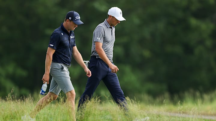 Justin Thomas and Jordan Spieth during a practice round at Oakmont Country Club ahead of the 2025 U.S. Open