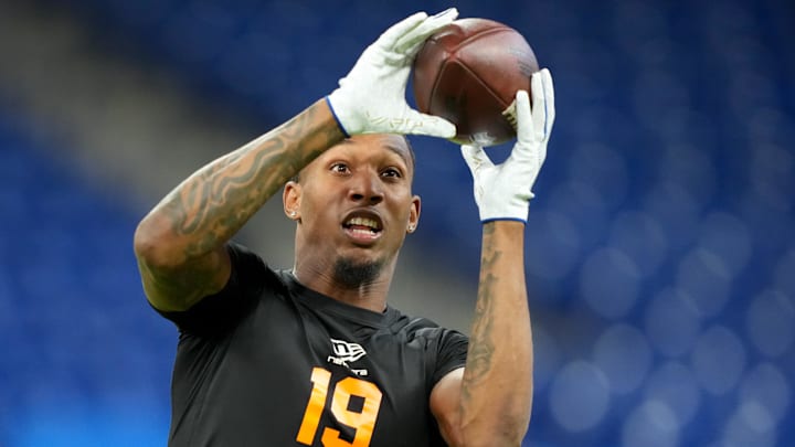 Texas Tech wideout Caleb Douglas during the NFL Scouting Combine at Lucas Oil Stadium.