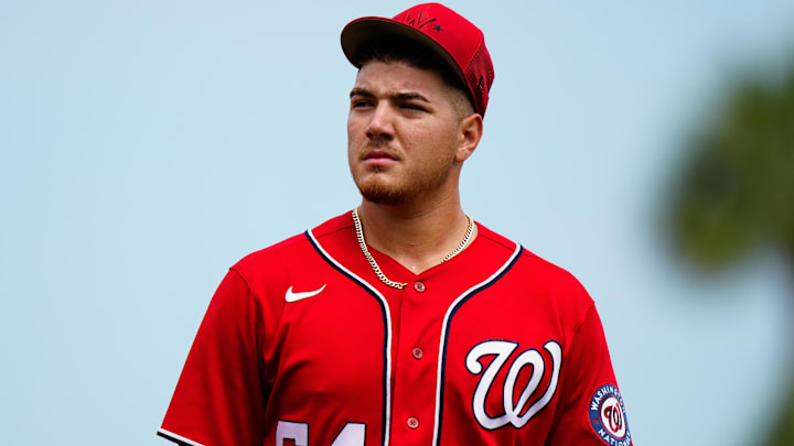 Mar 14, 2023; Port St. Lucie, Florida, USA; Washington Nationals starting pitcher Cade Cavalli (54) walks onto the field prior to a game against the New York Mets at Clover Park. Mar 14, 2023; Port St. Lucie, Florida, USA; Washington Nationals starting pitcher Cade Cavalli (54) walks onto the field prior to a game against the New York Mets at Clover Park.
