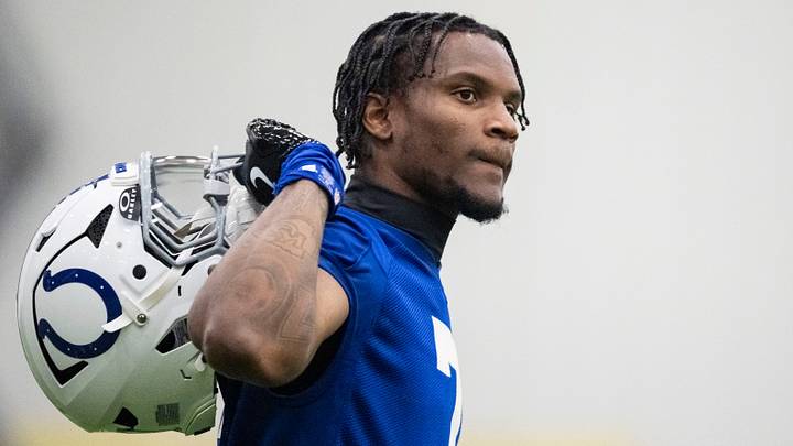 Indianapolis Colts cornerback Charvarius Ward Sr. (7) holds his helmet Saturday, Aug. 1, 2026, during day four of Indianapolis Colts training camp at Grand Park in Westfield. Indianapolis Colts cornerback Charvarius Ward Sr. (7) holds his helmet Saturday, Aug. 1, 2026, during day four of Indianapolis Colts training camp at Grand Park in Westfield.