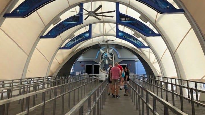 The entrance to TRON Lightcycle/Run at Walt Disney World's Magic Kingdom is pictured during a