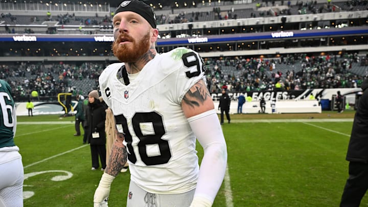 Maxx Crosby (98) on the field after loss to the Philadelphia Eagles at Lincoln Financial Field.