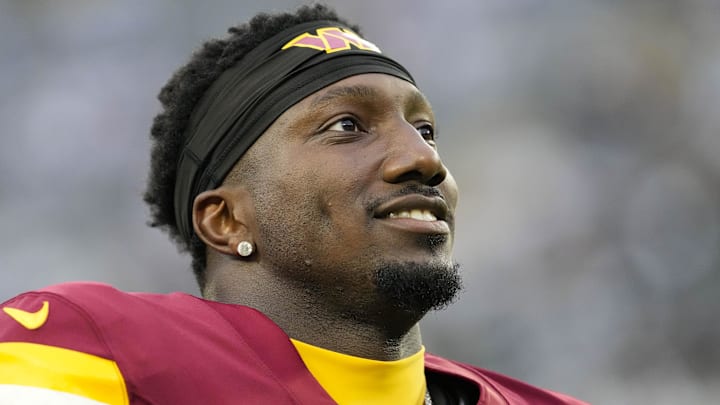 Sep 11, 2025; Green Bay, Wisconsin, USA;  Washington Commanders wide receiver Deebo Samuel Sr. (1) Mandatory Credit: Jeff Hanisch-Imagn Images