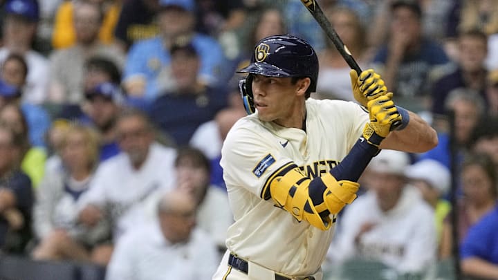 Milwaukee Brewers left fielder Christian Yelich (22) during the game against the Pittsburgh Pirates at American Family Field in 2024.