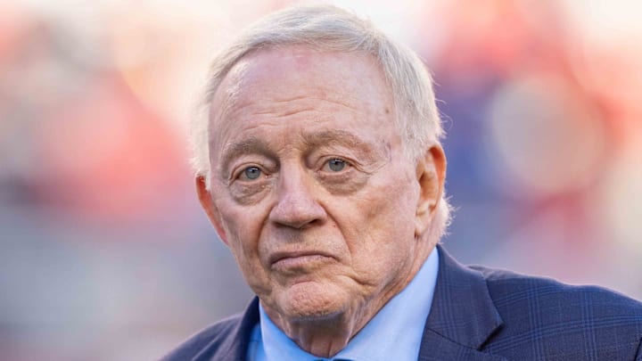 October 8, 2023; Santa Clara, California, USA; Dallas Cowboys owner Jerry Jones before the game against the San Francisco 49ers at Levi's Stadium. Mandatory Credit: Kyle Terada-Imagn Images