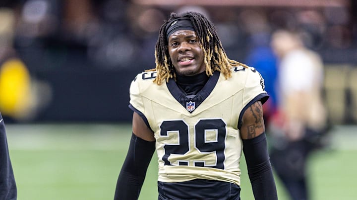 New Orleans Saints cornerback Quincy Riley (29) heads to the locker room New Orleans Saints cornerback Quincy Riley (29) heads to the locker room