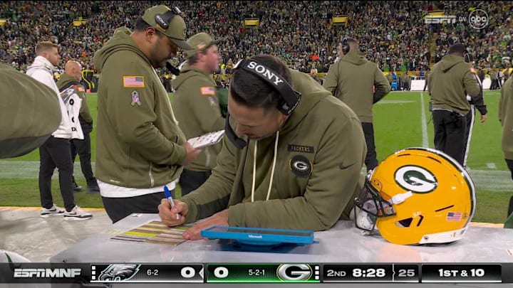 Matt LaFleur was taking notes on his play sheet while the game was going on.