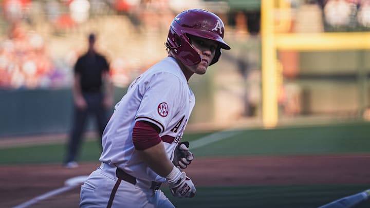 First baseman Cam Kozeal after hitting a homer against Central Arkansas. The Razorbacks won 9-2