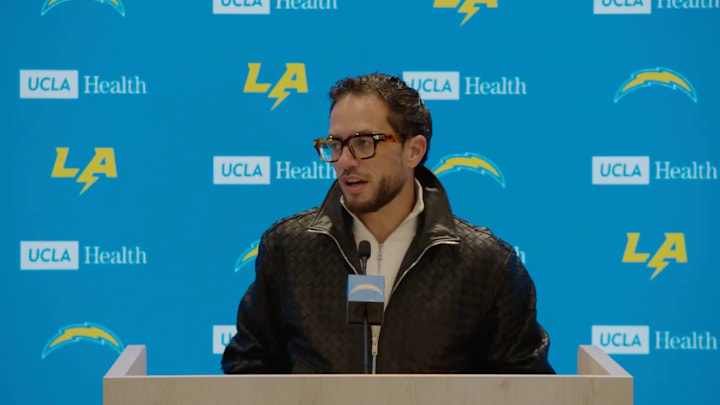 Mike McDaniel spoke to the media for the first time since becoming the Chargers offensive coordinator. Mike McDaniel spoke to the media for the first time since becoming the Chargers offensive coordinator.