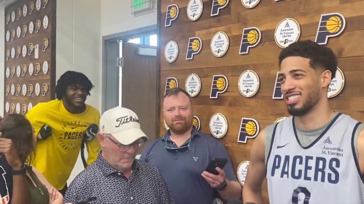 Jarace Walker interrupts Tyrese Haliburton's presser on Tuesday, June 3, 2025.