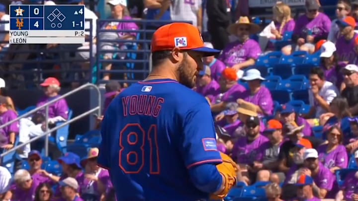 Mets pitcher Danny Young didn't impress this one fan. 
