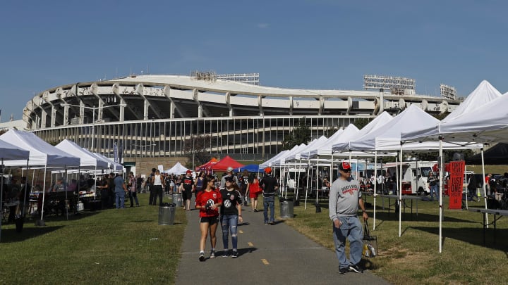 Oct 22, 2017; Washington, DC, USA; Fan tailgate outside Robert F. Kennedy Memorial Stadium prior to