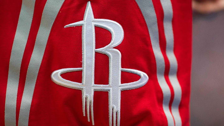 Apr 2, 2015; Dallas, TX, USA; A view of the Houston Rockets logo during the game against the Dallas Mavericks at the American Airlines Center. The Rockets defeated the Mavericks 108-101. Mandatory Credit: Jerome Miron-Imagn Images Apr 2, 2015; Dallas, TX, USA; A view of the Houston Rockets logo during the game against the Dallas Mavericks at the American Airlines Center. The Rockets defeated the Mavericks 108-101. Mandatory Credit: Jerome Miron-Imagn Images
