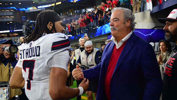 Dec 27, 2025; Inglewood, California, USA; Houston Texans owner Cal McNair with quarterback C.J. Stroud (7) following a game against the Los Angeles Chargers at SoFi Stadium. Mandatory Credit: Gary A. Vasquez-Imagn Images
