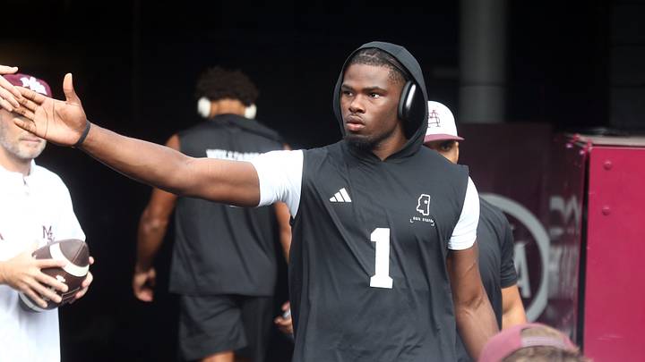 Oct 3, 2026; Starkville, Mississippi, USA; Mississippi State Bulldogs quarterback Kamario Taylor (1) walks onto the field at Davis Wade Stadium at Scott Field prior to the game against the Alabama Crimson Tide. Mandatory Credit: Petre Thomas-Imagn Images Oct 3, 2026; Starkville, Mississippi, USA; Mississippi State Bulldogs quarterback Kamario Taylor (1) walks onto the field at Davis Wade Stadium at Scott Field prior to the game against the Alabama Crimson Tide. Mandatory Credit: Petre Thomas-Imagn Images
