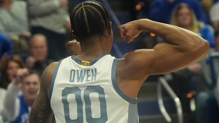 Kentucky's guard Otega Oweh (00) celebrates scoring against Tennessee at Rupp Arena Saturday night.
Feb. 7, 2026
